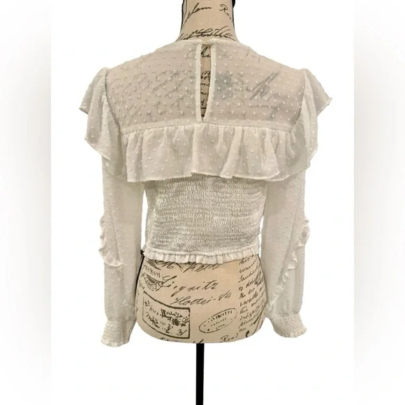 Storia Cropped Ruffle Blouse White Swiss Dot Womens Size Medium - Picture 4 of 11